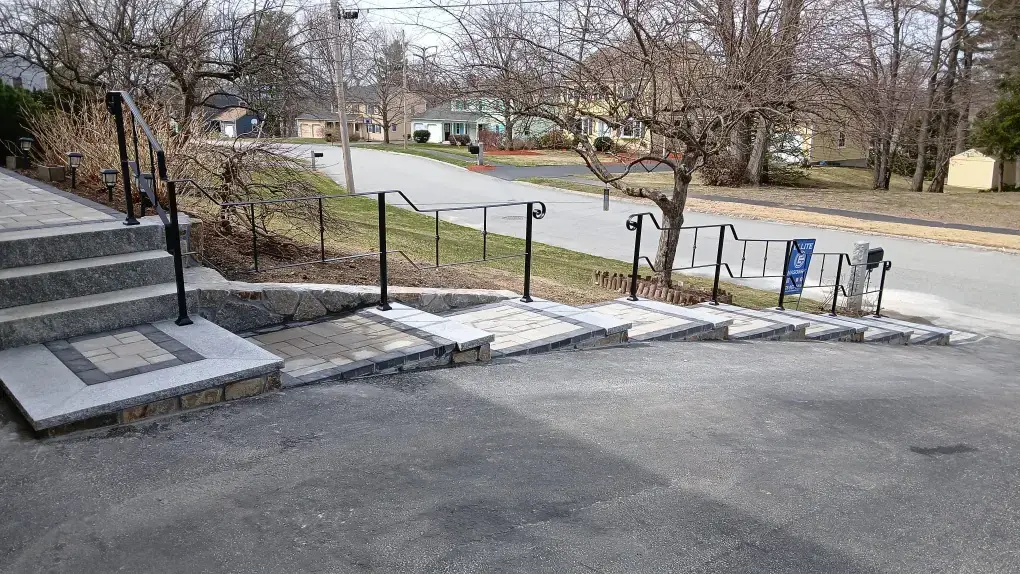 Steel handrail along a street level walkway