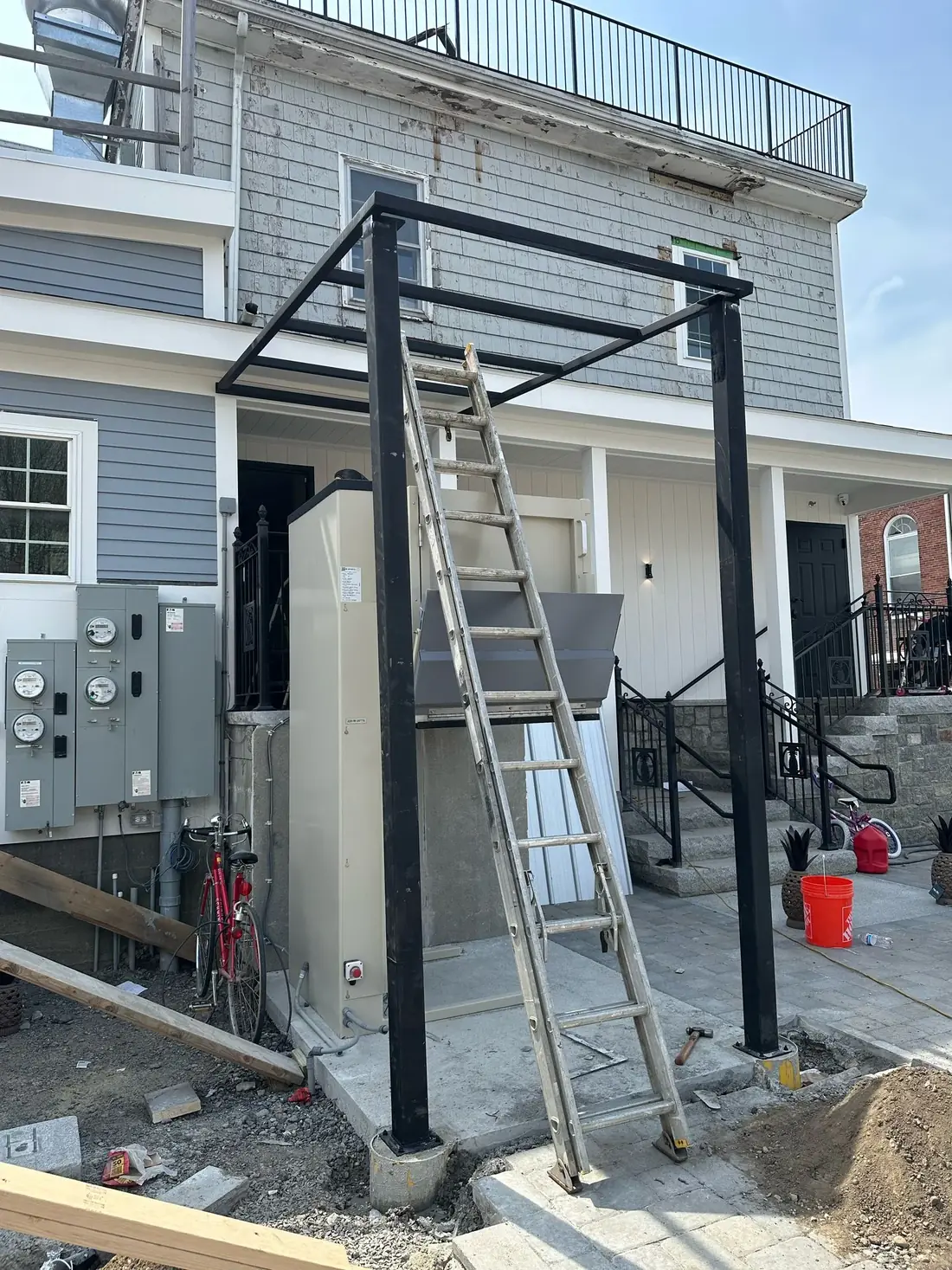Welded structural steel frame under construction