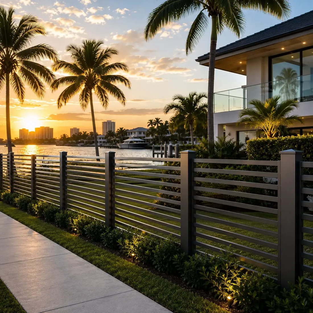 Custom iron fence along a property perimeter