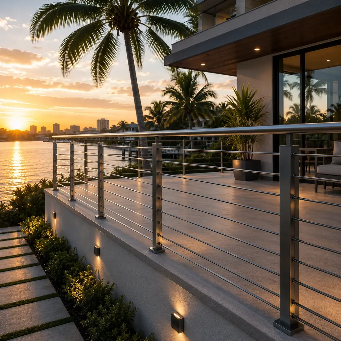 Custom designed railing on a modern home