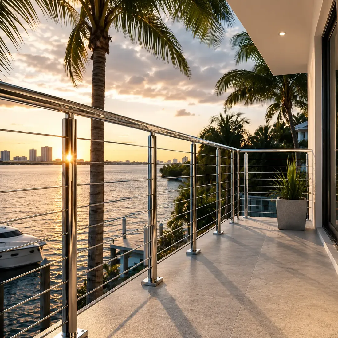 Stainless steel railing on a modern Florida home